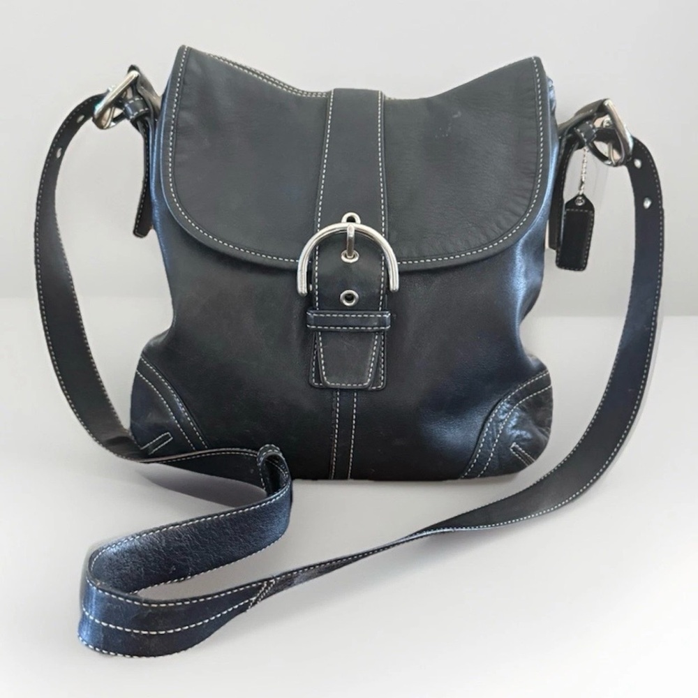 Coach Vintage Y2K Black Soho Leather Buckle Flap Shoulder or Crossbody Bag 9480